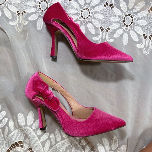 Unbranded Shoes - Y2K Style Pink Velvet Bow D'Orsay Pointed Toe Stiletto Pumps Size 39